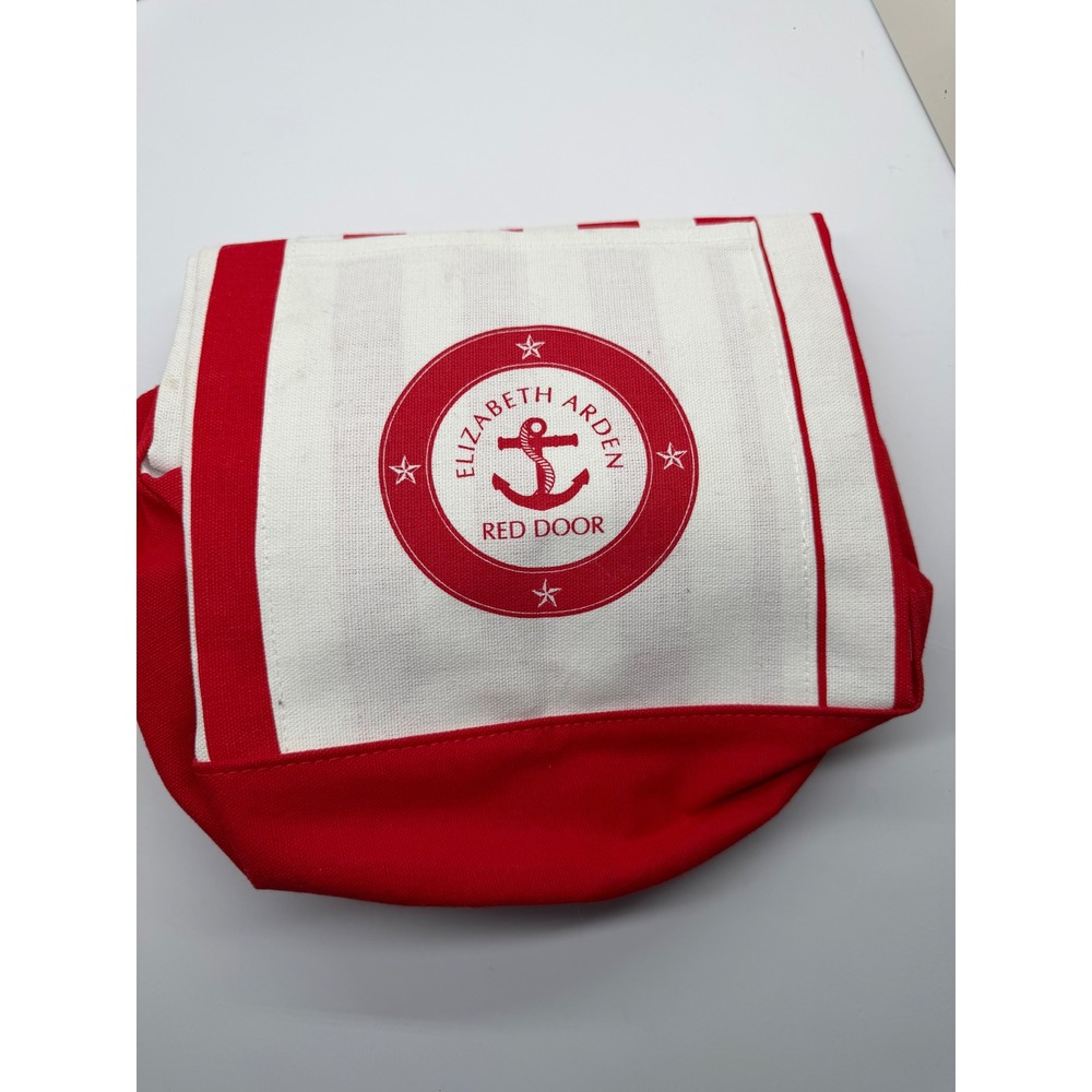 Elizabeth Arden Red Door Nautical Canvas Drawstring Bucket Bag Red White‎ Stripe